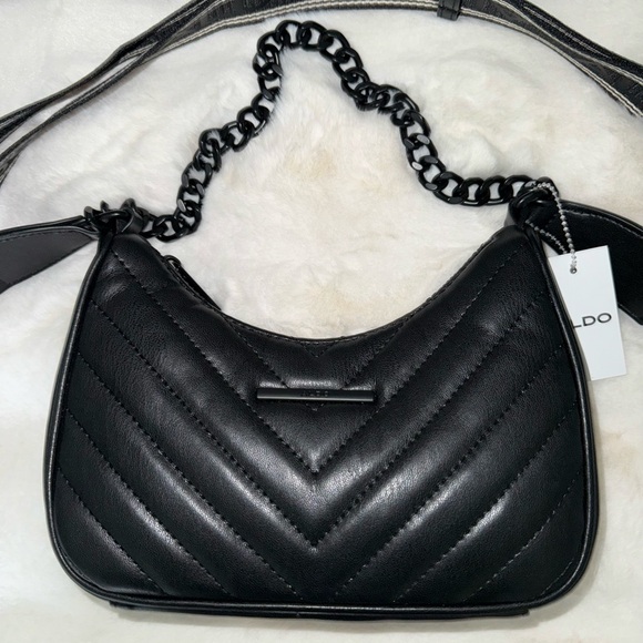 Aldo Black Croossbody Purse Shoulder New Quilted Zipped Viral Handbag - Picture 14 of 16